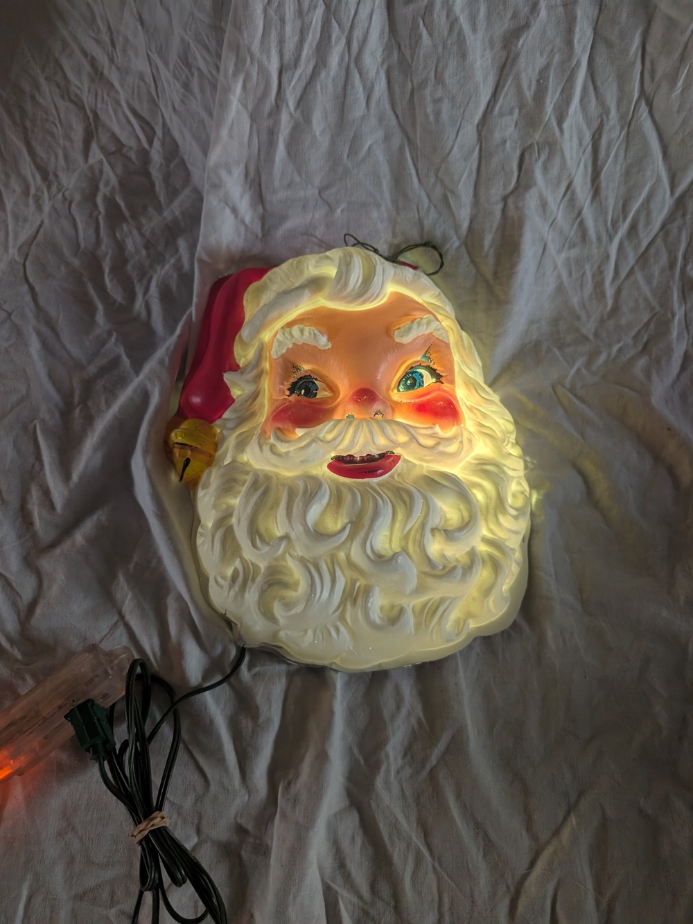 2/80$ Vintage Illuminated blow mold Santa Face Wall Decor - White & Red